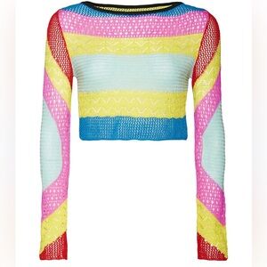 STAUD Rainbow Stripe Crochet Lumison Top